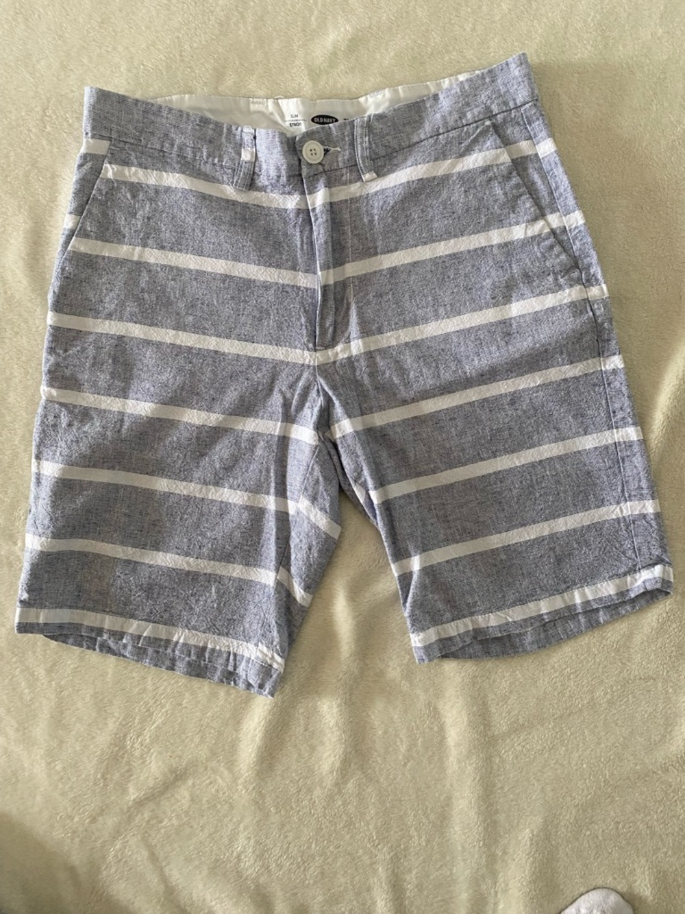 Old Navy Blue and White Striped Men’s Flat Front Shorts